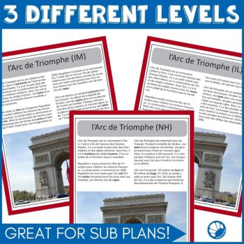 French Language Reading Passage and Questions about the Paris Arc de Triomphe, image 2