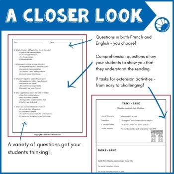 French Language Reading Passage and Questions about the Paris Arc de Triomphe, image 4