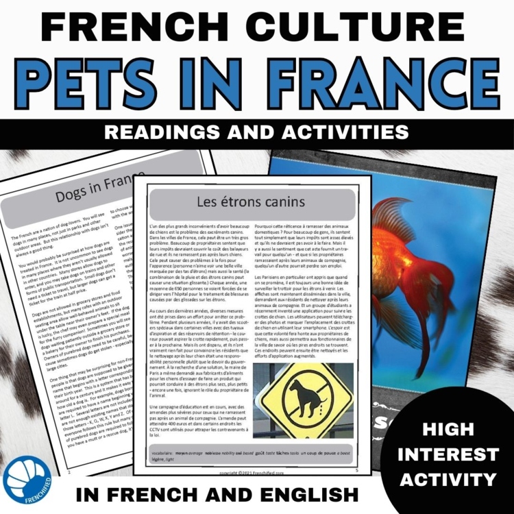 French Pets Les Animaux de Compagnie Reading Comprehension Unit