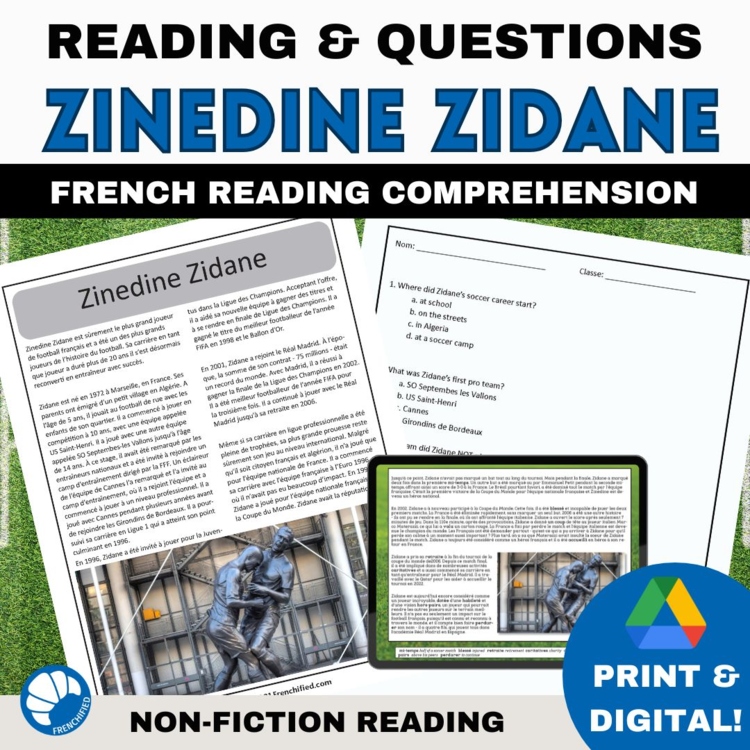 French World Cup reading comprehension soccer football Zinedine Zidane