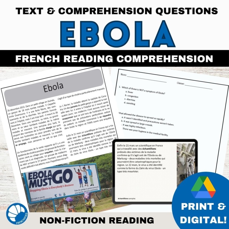 French science reading comprehension activity & questions Ebola