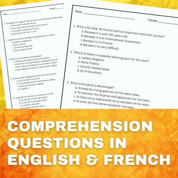 Tour de France Reading Comprehension French Language Activity and Questions, image 3