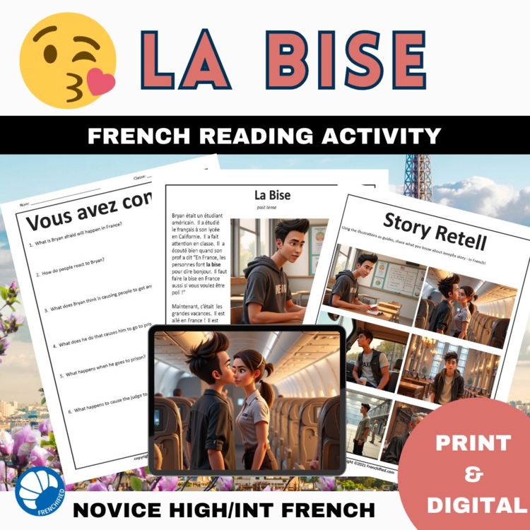French reading Compréhension de Lecture and French culture short story La Bise