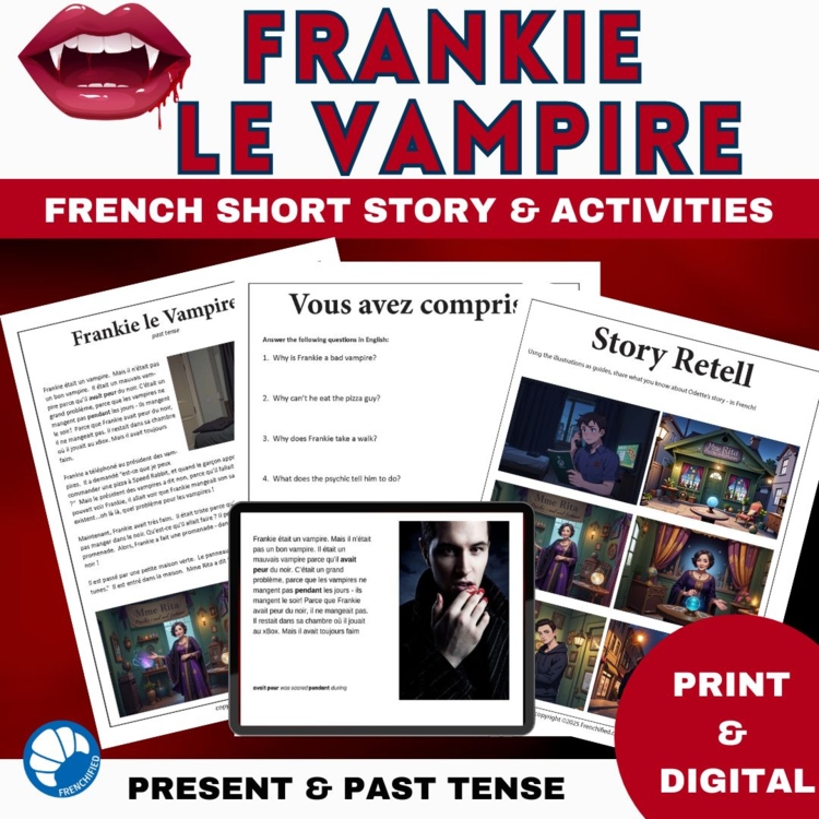 French Halloween reading comprehension activity Frankie Le Vampire