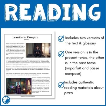 French Halloween reading comprehension activity Frankie Le Vampire, image 3