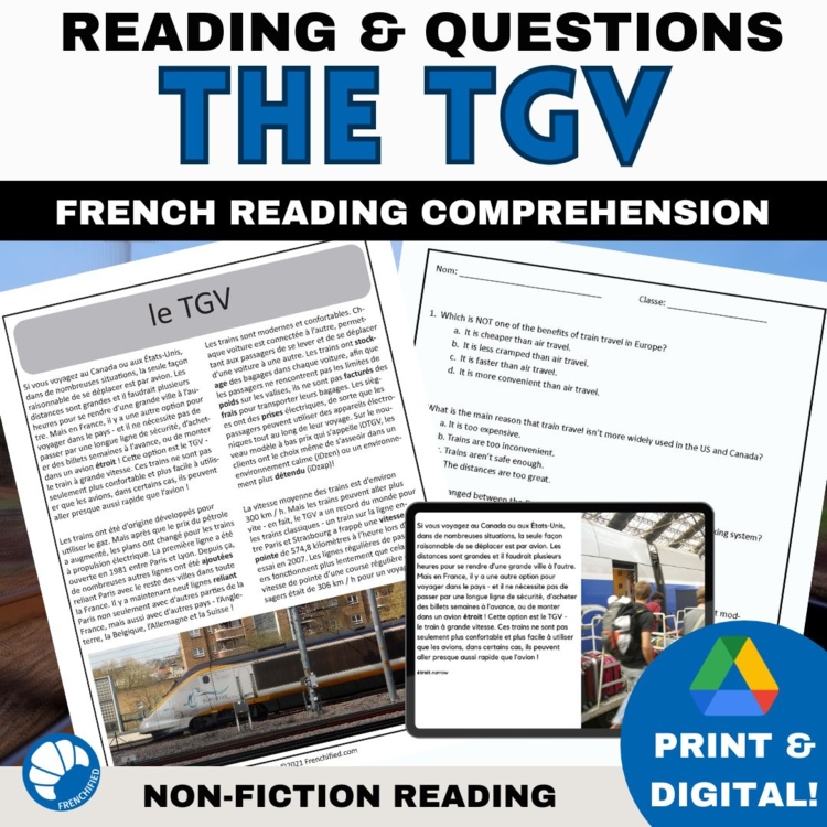 French Reading Comprehension Activity About the TGV Train in France