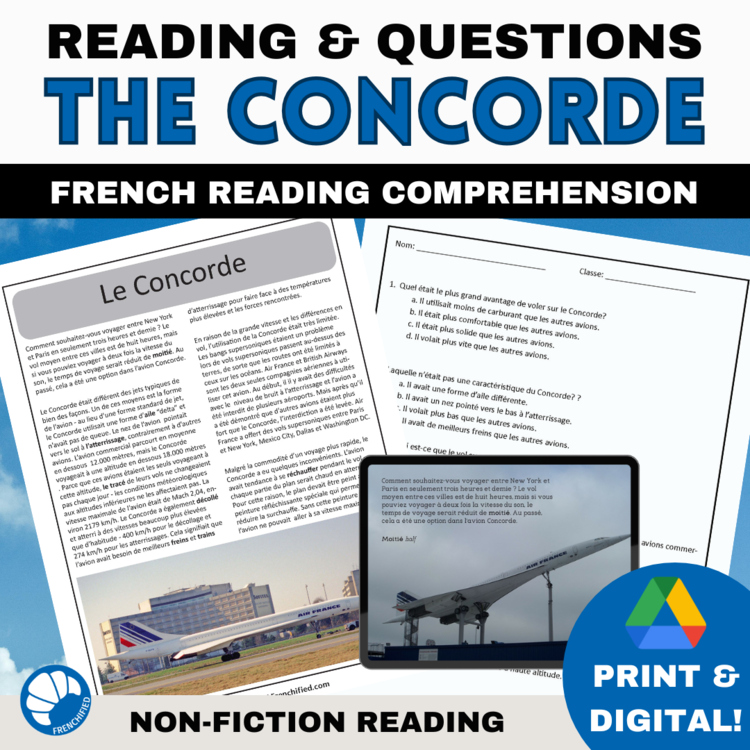 STEM in French reading comprehension activity and questions The Concorde