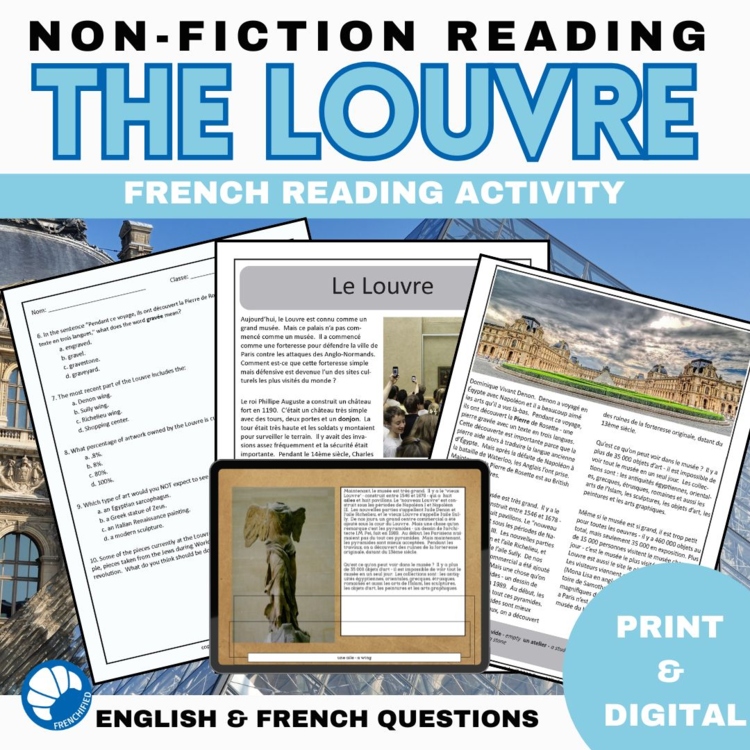 French Reading Comprehension Activity Louvre Museum Paris Culture Worksheet