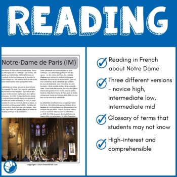 French Notre Dame Reading Passage Comprehension Paris Activity Sub Plans, image 3