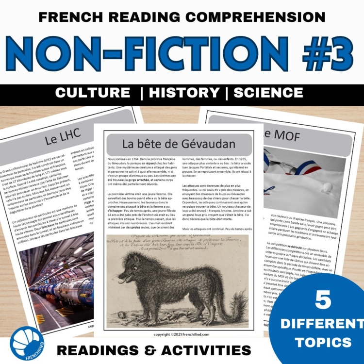 Intermediate French Reading Passages & Comprehension Bundle #3