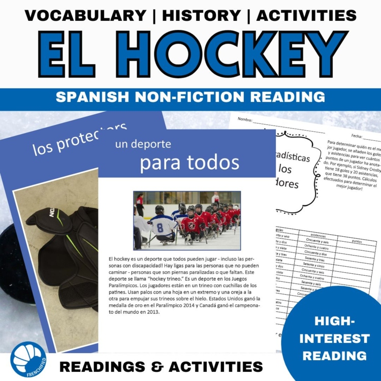 Spanish reading comprehension & activities el Hockey Spanish sports