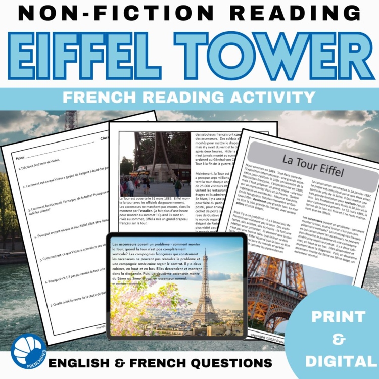 French novice level reading comprehension activity Paris Eiffel Tower