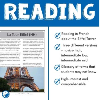 French novice level reading comprehension activity Paris Eiffel Tower, image 3