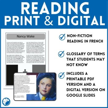 French Reading Comprehension Nancy Wake French Resistance World War II, image 3