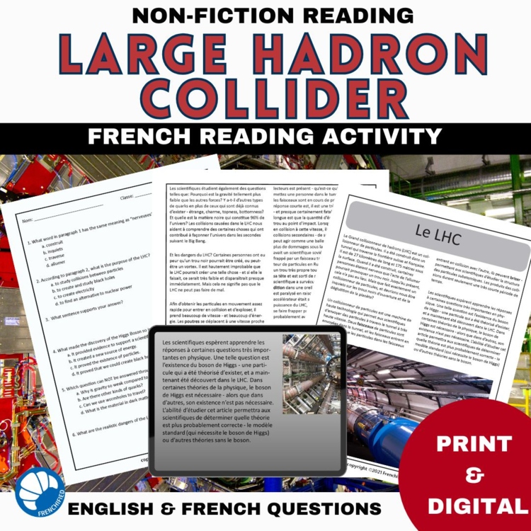 French science reading comprehension activity & questions Large Hadron Collider