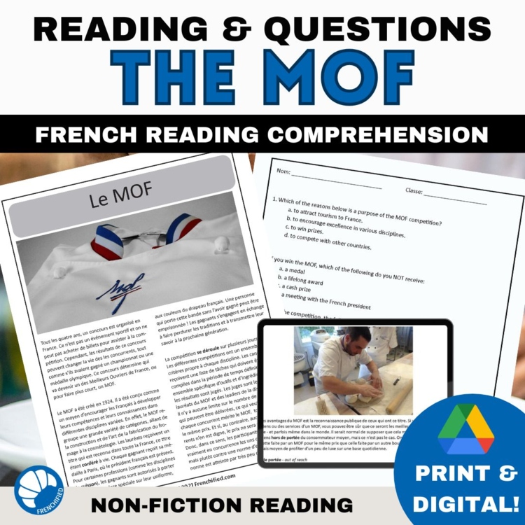 Intermediate French reading Comprehension and answers Le MOF
