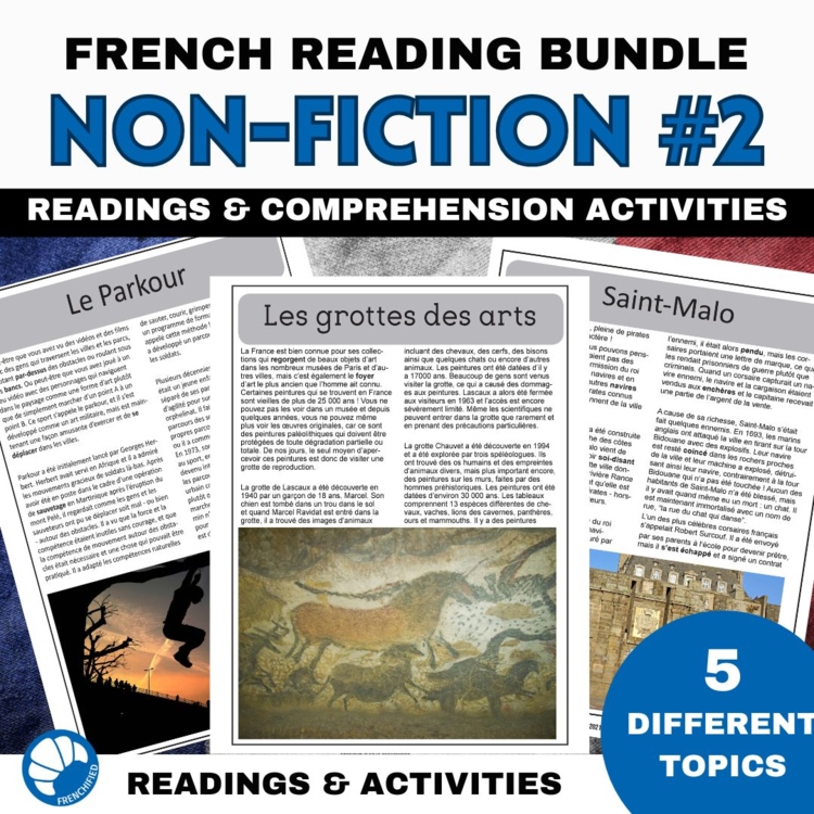French 2 Reading Comprehension Practice | Nonfiction Bundle