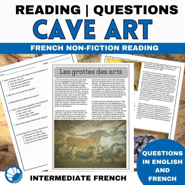 French Reading Comprehension activity Prehistoric Art Cave Paintings Lascaux