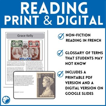 French Reading Comprehension Biography of Princess Grace of Monaco, image 3