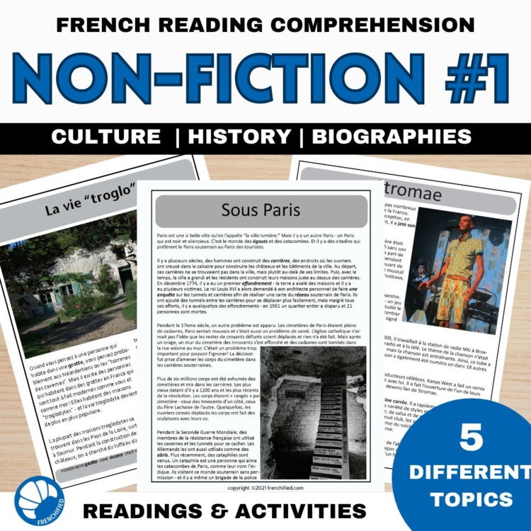 French Reading Comprehension and answers Bundle 5 Nonfiction Reading Activities