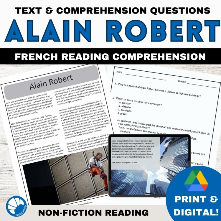 Intermediate French reading comprehension and answers climber Alain Robert