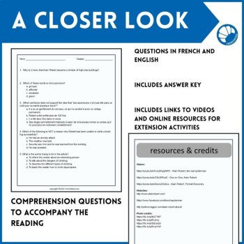 Intermediate French reading comprehension and answers climber Alain Robert, image 4
