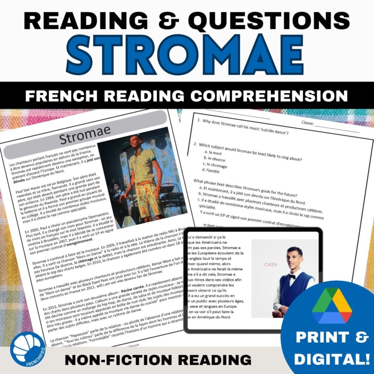 French reading comprehension activity culture musique sub plans STROMAE