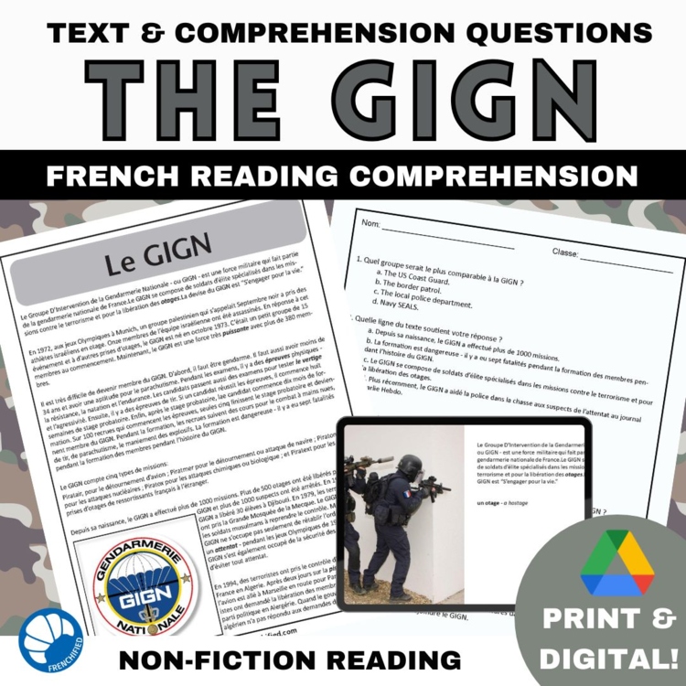 Intermediate French reading Comprehension and answers Le GIGN