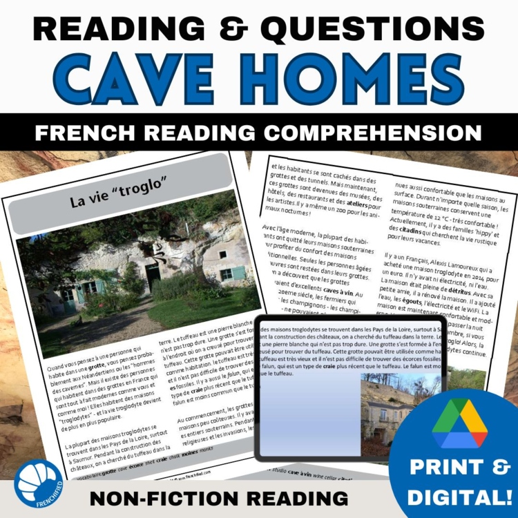 French reading comprehension activity and answers cave homes French houses