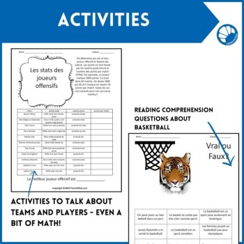 Basketball French sports reading comprehension & activity unit worksheets, image 4