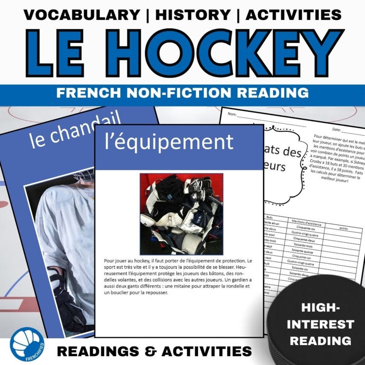 Hockey French Winter Sports Reading Comprehension activities