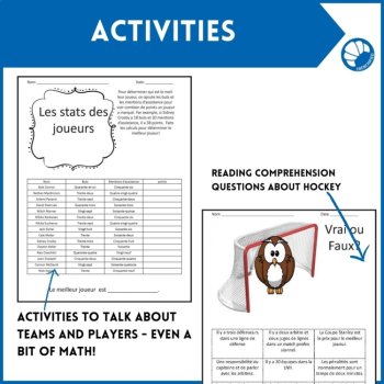 Hockey French Winter Sports Reading Comprehension activities, image 4