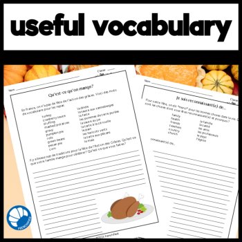 Action de Grace French writing prompts for Thanksgiving activity, image 3