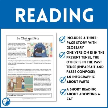 Beginning French reading Compréhension de Lecture short story Farting Cat, image 2