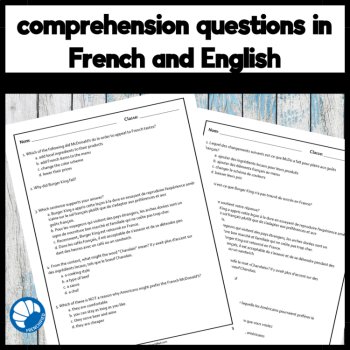Intermediate French reading Compréhension activity Chez McDo fast food in France, image 3