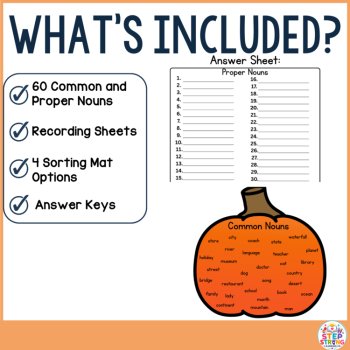 Common and Proper Nouns Centers | Fall Pumpkin Noun Sort| Parts of Speech, image 2