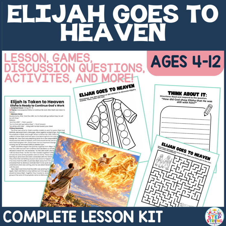 Elijah Is Taken to Heaven Bible Lesson Activities| Sunday School