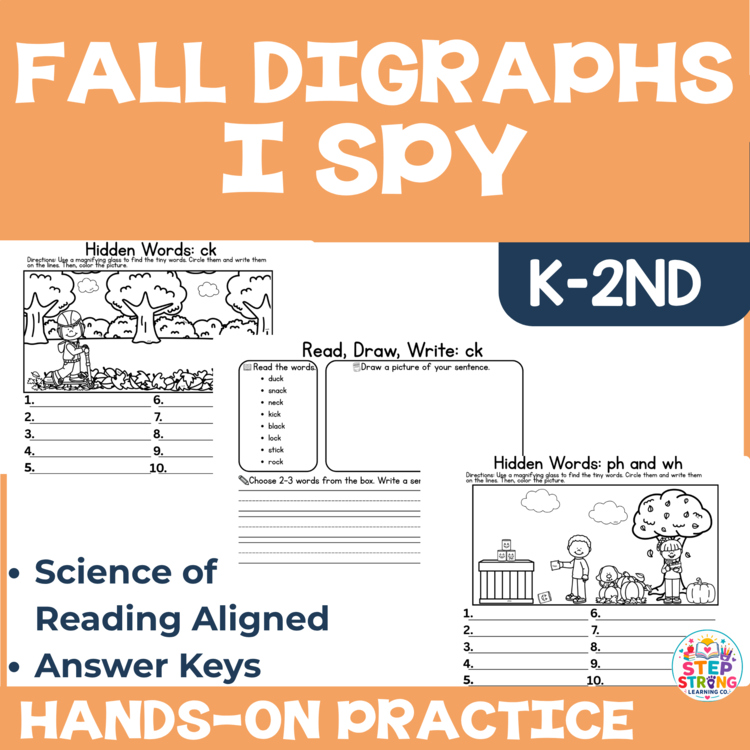 Fall Digraphs I Spy Centers & Activities| Sh Ch Th Wh Ph I Spy Hidden Picture