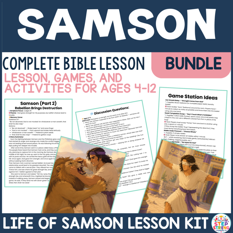 Samson Bible Lesson and Activities Bundle for Sunday School, Kids Church