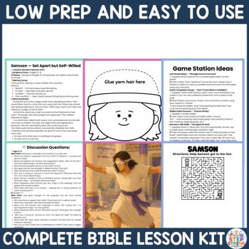 Samson Bible Lesson and Activities Bundle for Sunday School, Kids Church, image 3
