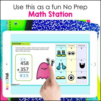 3 Digit Addition with Regrouping #5 - Google Slides - Build a Monster, image 3