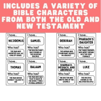 I Have Who Has Bible Game Bible Characters Activity for Sunday School, Church, image 3