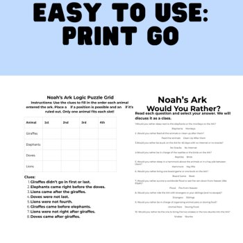 Noah's Ark Activities for Kids| Logic Puzzle, Decoder, and Would You Rather, image 2