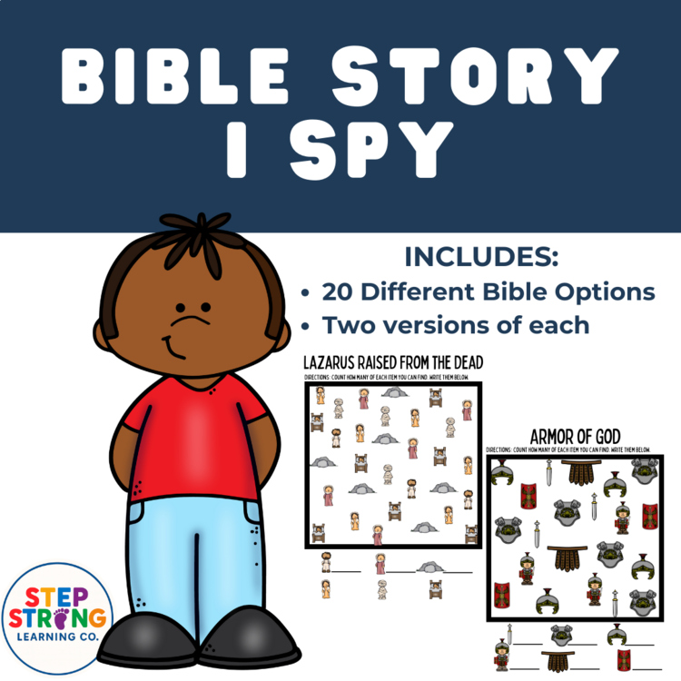 Bible Story I Spy Activity Pack | 20 Printable Worksheets with Easy & Hard Level