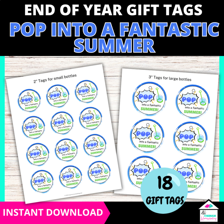 End of Year "Pop into a Fantastic Summer" Blow Bubbles Gift Tags