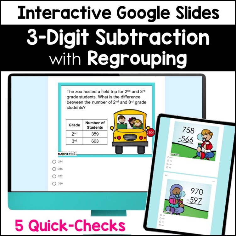 3 Digit Subtraction with Regrouping #8 - Quick Checks - Exit Tickets