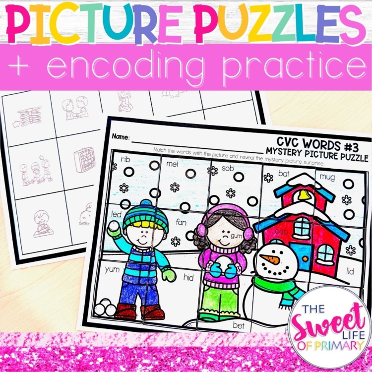 Winter Mystery Picture Puzzles Phonics Worksheets | Science of Reading Centers