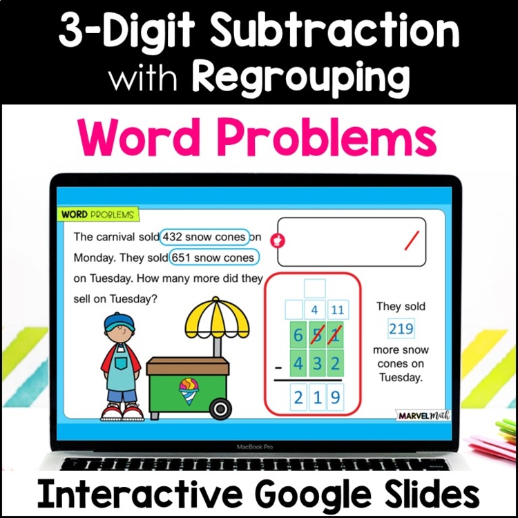 3 Digit Subtraction with Regrouping #7 - Google Slides - Word Problems