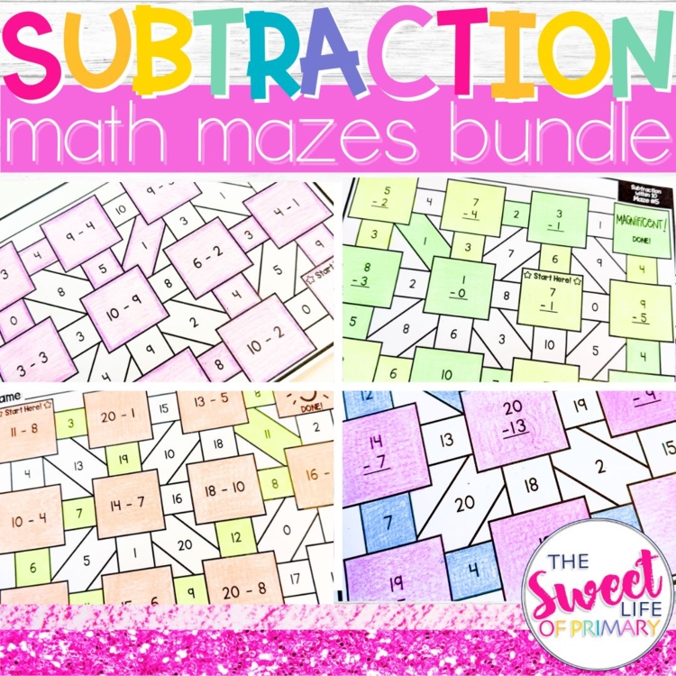 Subtraction Math Mazes Bundle