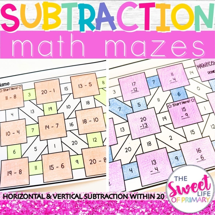 Subtraction Math Mazes | Within 20
